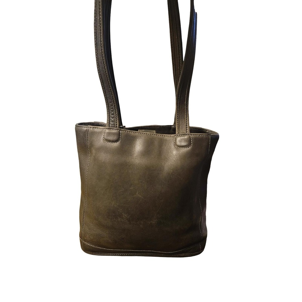 Vintage Coach Bleeker Black Grey Leather Tote Shoulder Bag w/ Silver Logo Charm - Picture 9 of 13